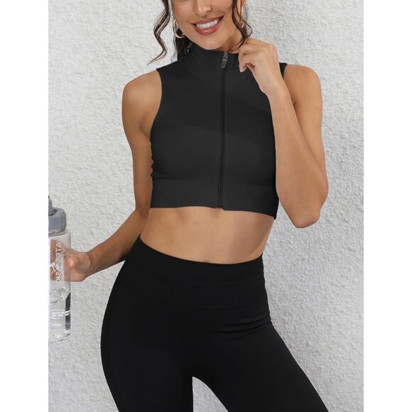 Seaur Women Black Running Jacket Sleeveless Sports Vest T Shirt For Workout Yoga - Picture 5 of 6